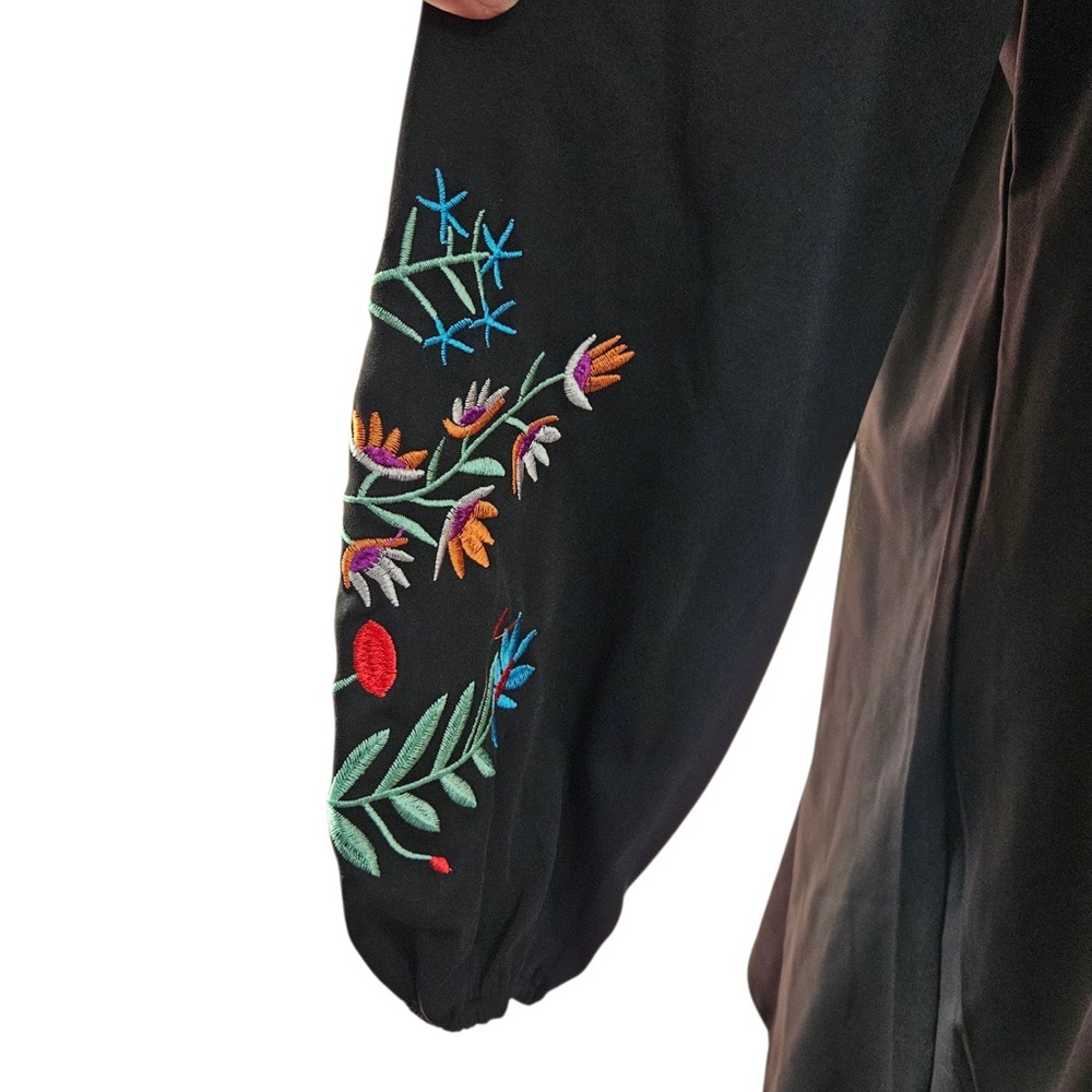 Black Dress with Colorful Floral Embroidery